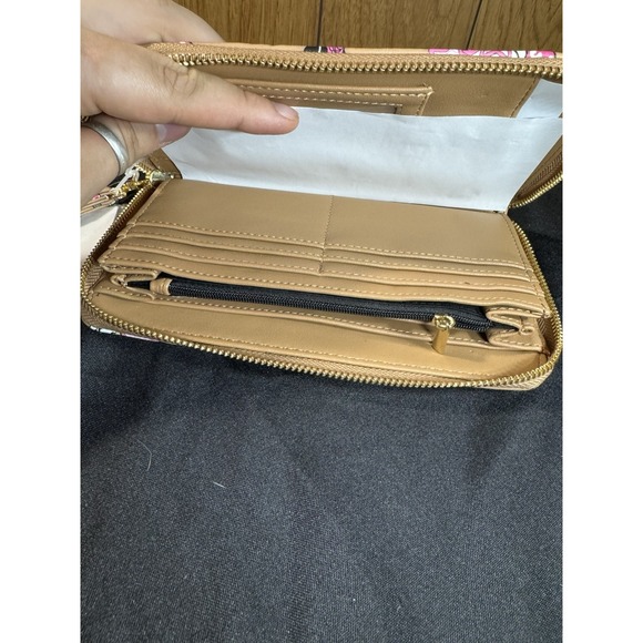 NWT $58 BETSEY JOHNSON Zip Around Skull Cowboy Wristlet Wallet Tan Pink Western